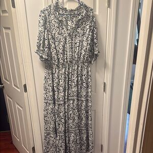 Black and White Ruffled Smocked Maxi Dress